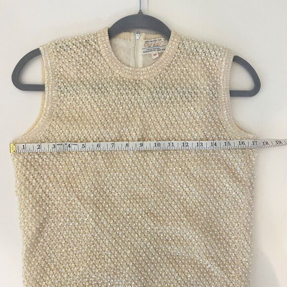 Cyn Les Vintage Hand Beaded 50's 60's Sleeveless Wool Top Pearls Sequins sz 38 S - Picture 9 of 12